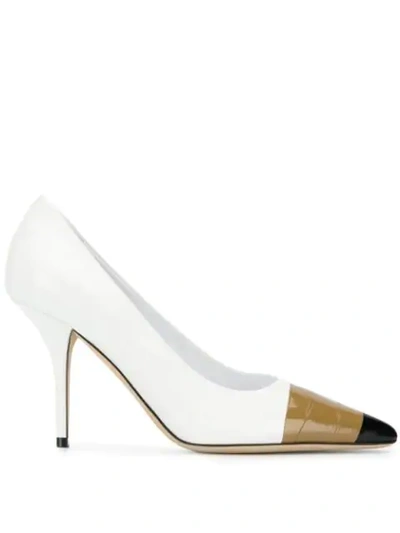 Shop Burberry Tape Detail Pumps In White