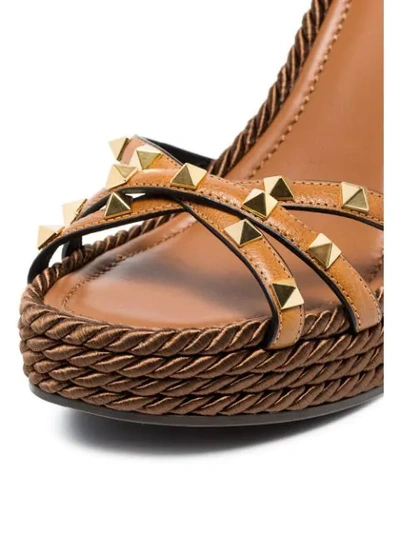 Shop Valentino Torchon 120mm Rockstud Wedges In Brown