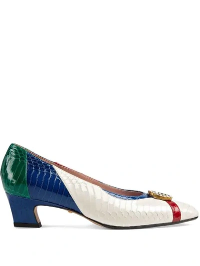 Shop Gucci Snakeskin Pump With Crystal Double G In White