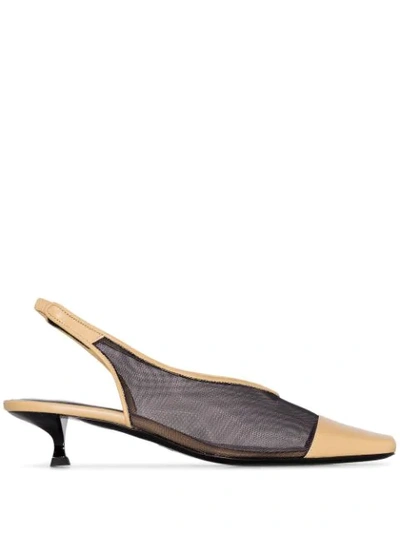 Shop By Far Kendall 40mm Mesh Slingbacks In Neutrals