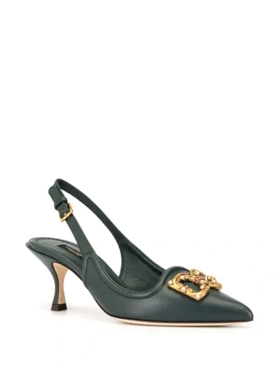 Shop Dolce & Gabbana Embellished Monogram Slingback Pumps In Green