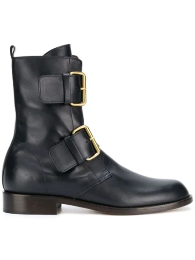 Shop Michel Vivien Emerance Buckled Ankle Boots In Blue