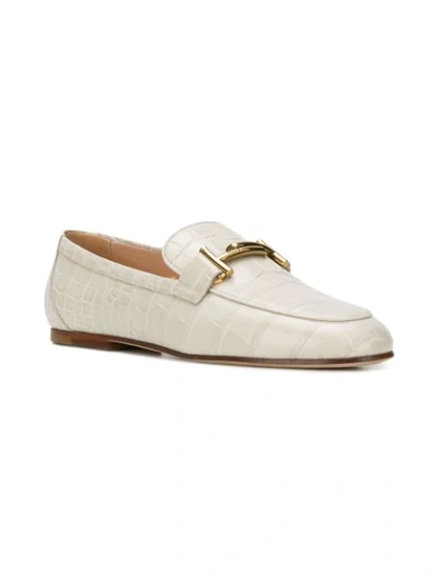 Shop Tod's Crocodile Effect Loafers In Neutrals