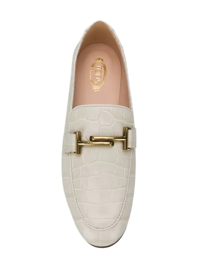 Shop Tod's Crocodile Effect Loafers In Neutrals