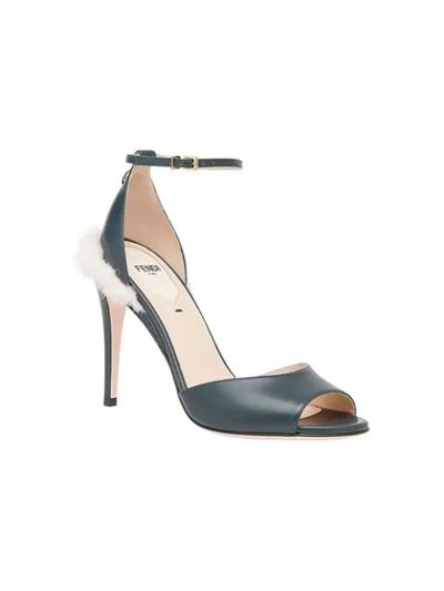 Shop Fendi Fur Detail Sandals - Blue