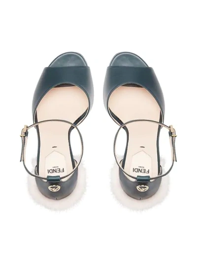 Shop Fendi Fur Detail Sandals - Blue