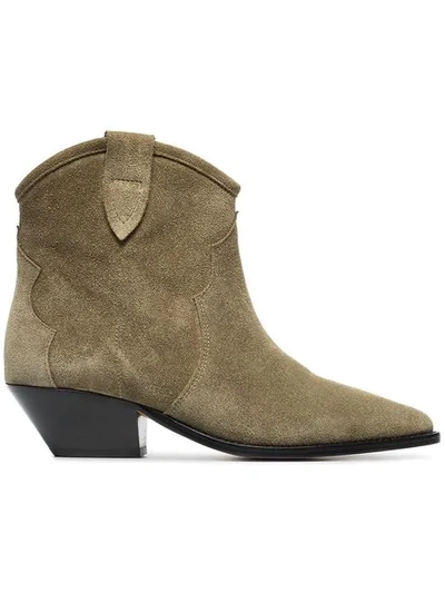 Shop Isabel Marant Taupe Dewina 40 Suede Ankle Boots In Green