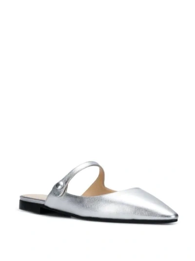 Shop Prada Metallic Leather Mules In Silver