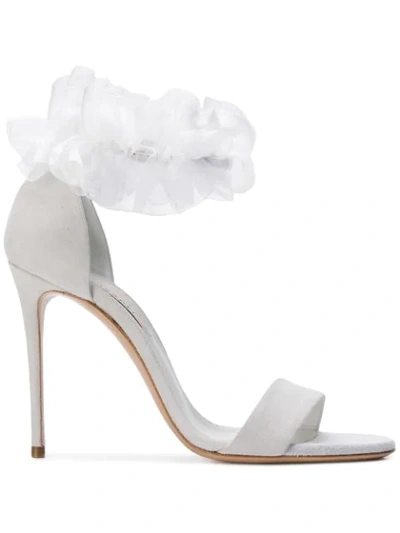 Shop Casadei Ruffle Embellished Sandals - White