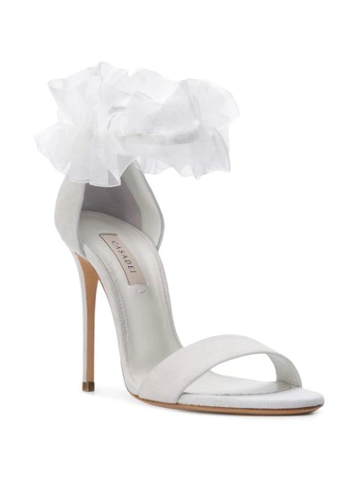 Shop Casadei Ruffle Embellished Sandals - White