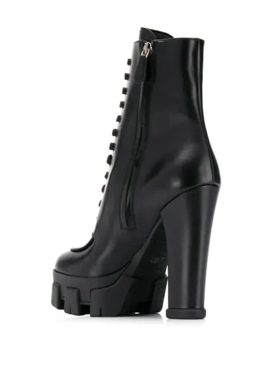 Prada Exaggerated Tread-sole Lace-up Leather Boots In Black