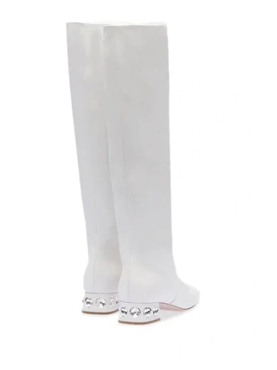 Shop Miu Miu Madras Crystal Embellished Boots In F0009 White