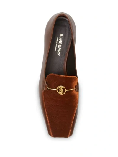 Shop Burberry Monogram Motif Velvet And Leather Loafers In Brown