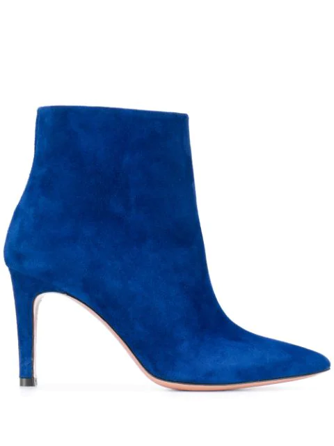 blue suede high heel boots