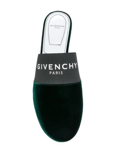 Shop Givenchy Velvet Logo Mules In 304 Deep Green