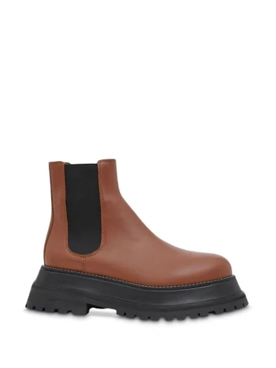 Shop Burberry Leather Chelsea Boots In Brown