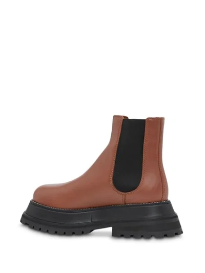 Shop Burberry Leather Chelsea Boots In Brown