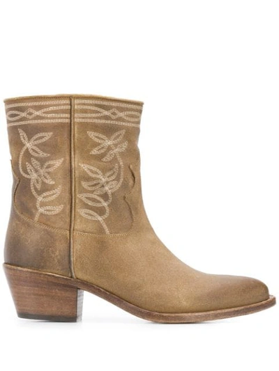 Shop Sartore Western Embroidered Boots In Neutrals