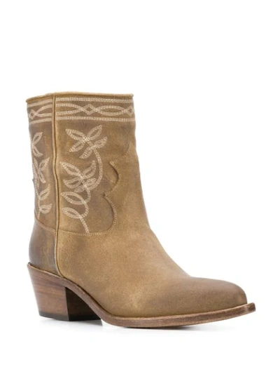 Shop Sartore Western Embroidered Boots In Neutrals