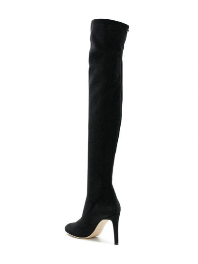 Shop Giuseppe Zanotti Design Glittered Velvet Knee Boots - Black