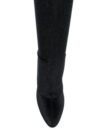 Shop Giuseppe Zanotti Design Glittered Velvet Knee Boots - Black