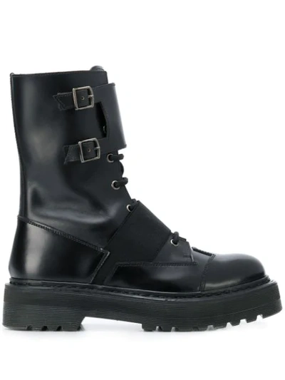 Shop Premiata Buckle Detail Boots In Black