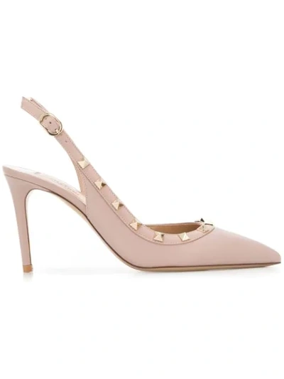 Shop Valentino Rockstud Slingback Pumps In Neutrals