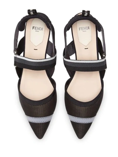 Shop Fendi Colibrì Mesh Slingback Ballerina Shoes In Black