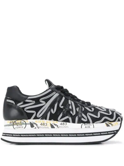 Shop Premiata Beth Embroidered Platform Sneakers In Black