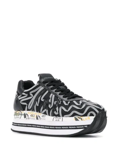 Shop Premiata Beth Embroidered Platform Sneakers In Black