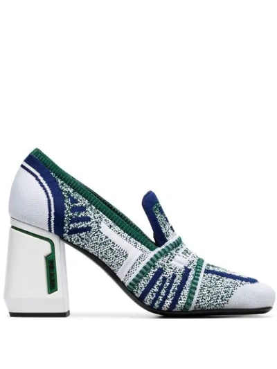 Shop Prada Gestrickte '85' Pumps In White ,blue