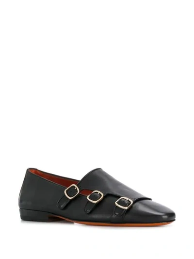 Shop Santoni Triple Buckled Loafers In Black