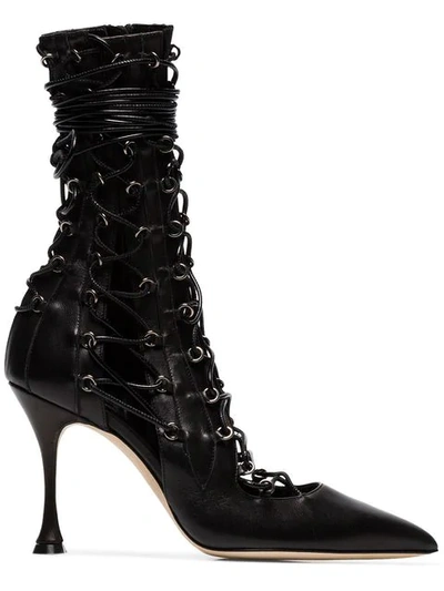 Shop Liudmila Lace-up Heeled Boots In Black