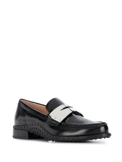 Shop Tod's Contrast Penny Bar Loafers In Black