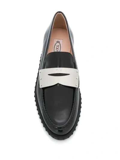 Shop Tod's Contrast Penny Bar Loafers In Black