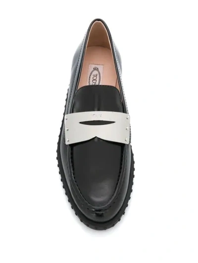 Tod's Contrast Penny Bar Loafers In Black