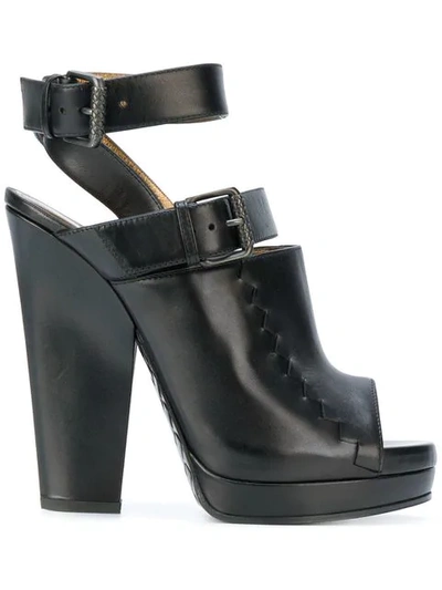 Shop Bottega Veneta Chunky Heel Buckle Strap Sandals In Black