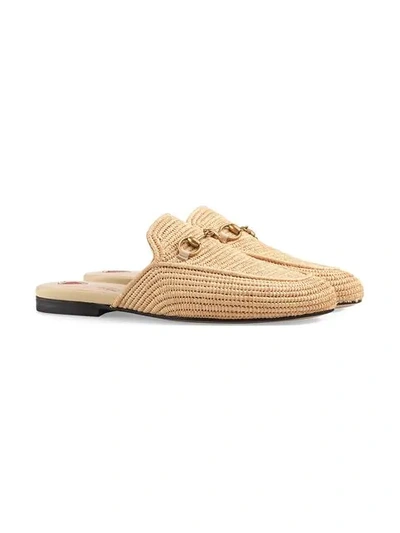 Shop Gucci Princetown Raffia Slippers In Neutrals