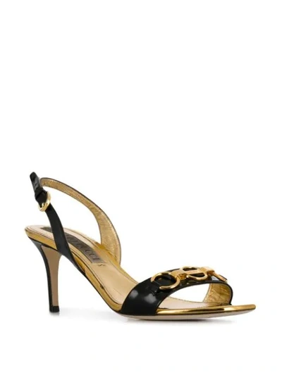 Shop Emilio Pucci Chain Embellished Patent Leather Slingback Sandals In Black