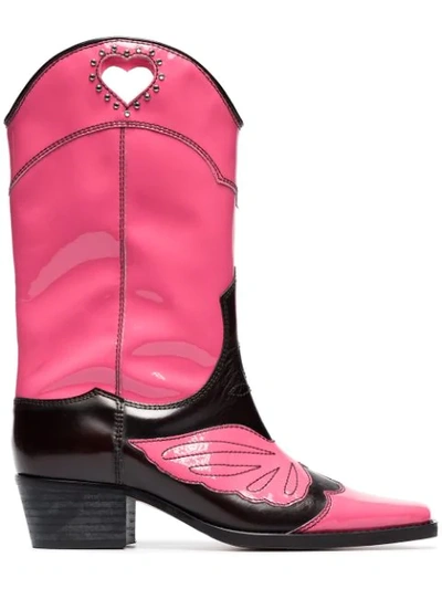 Shop Ganni Pink And Black Marlyn 45 Leather Cowboy Boots