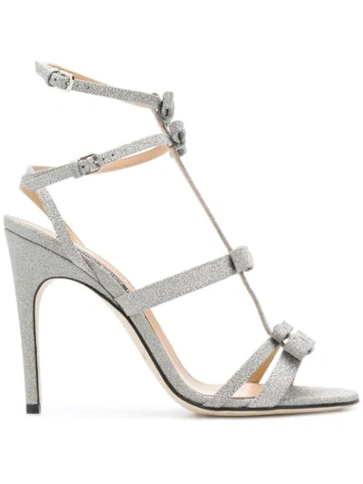 Shop Sergio Rossi Strappy Glitter Sandals In Metallic