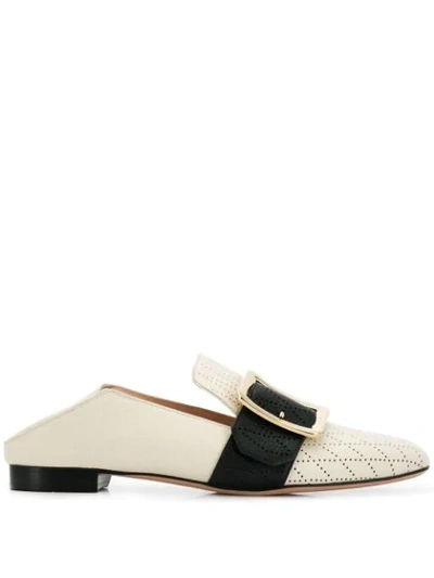 Shop Bally Punch Hole Buckled Loafers In Neutrals