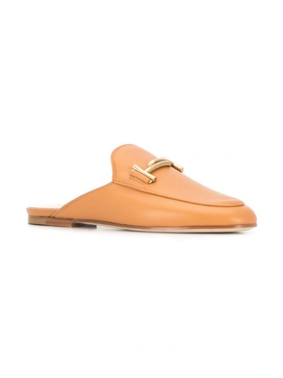 Shop Tod's Double T Slippers In Orange