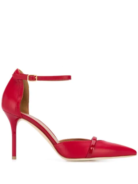 red leather pumps mid heel
