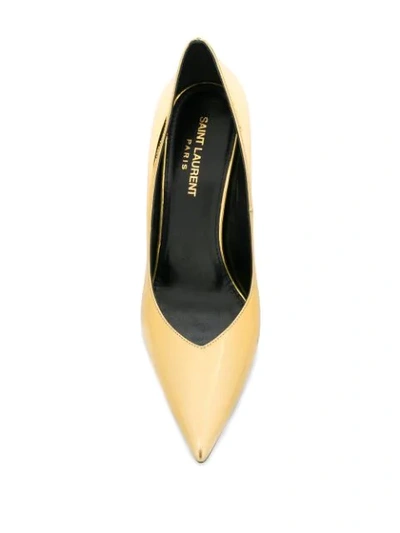 Shop Saint Laurent Metallic Pointed Pumps In Gold