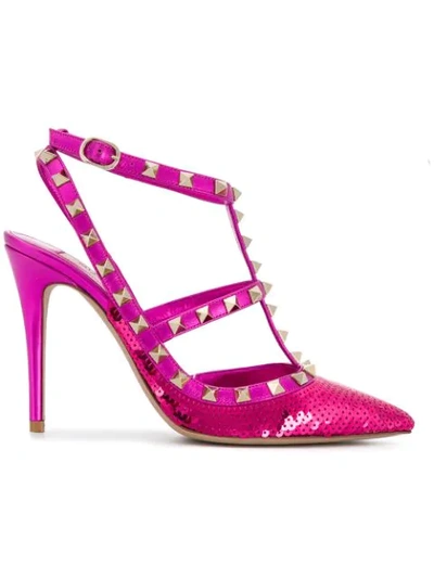 Shop Valentino Garavani Sequin Rockstud Pumps - Pink