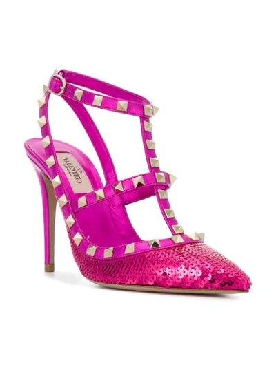 Shop Valentino Garavani Sequin Rockstud Pumps - Pink