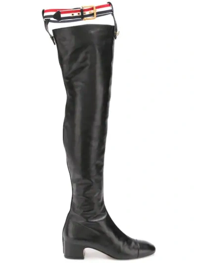 Shop Thom Browne Rwb-stripe Suspender Boots In Black