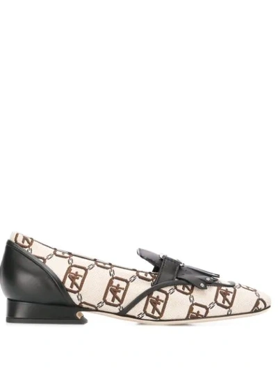 Shop Alberta Ferretti Logo Print Loafers In Neutrals