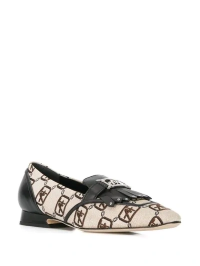 Shop Alberta Ferretti Logo Print Loafers In Neutrals